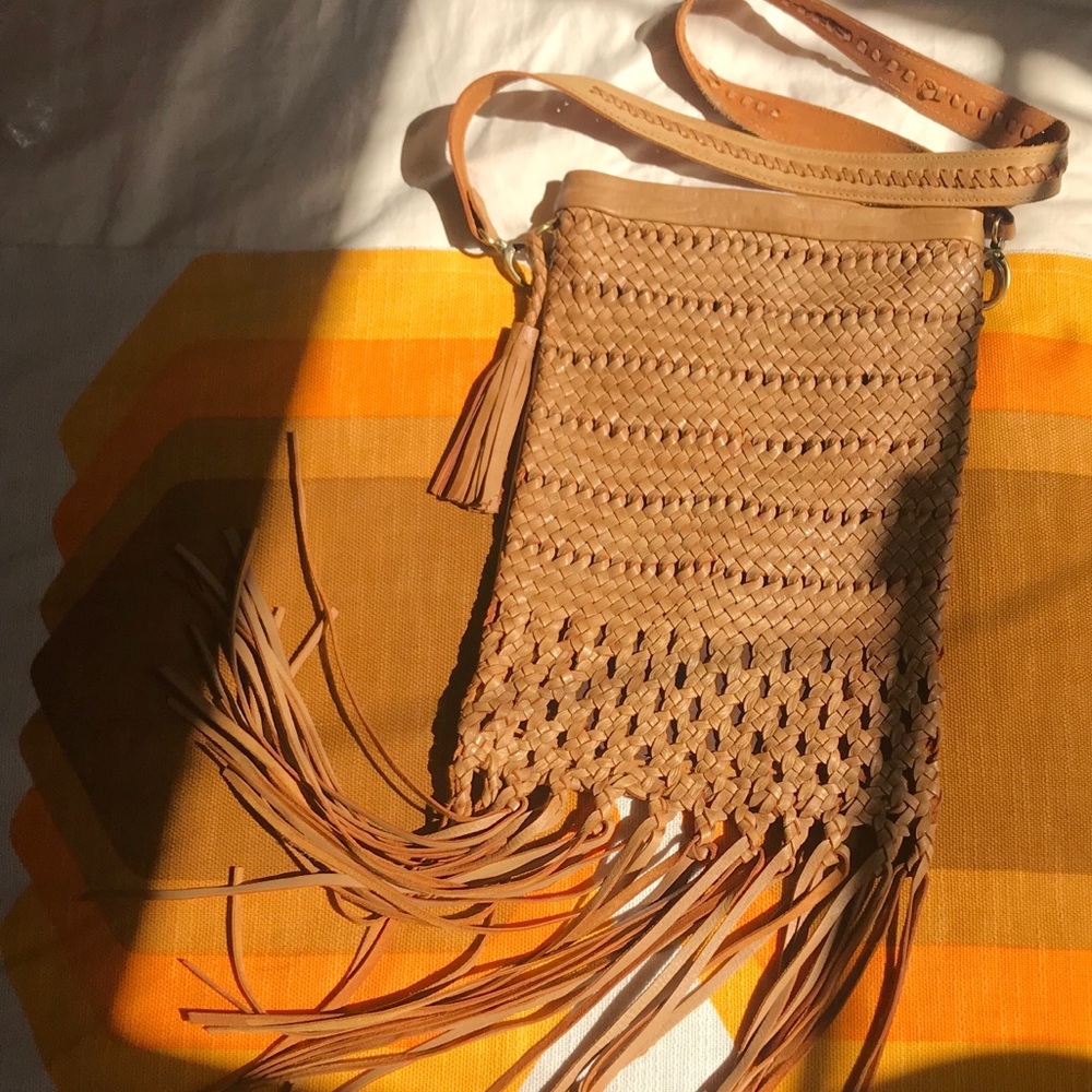 Bohemian fringe woven leather crossbody bag